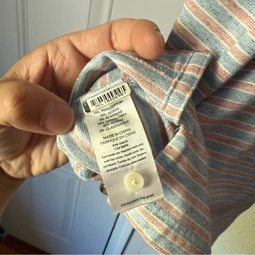FAHERTY blue white red striped pima cotton modal polo short sleeve‎ shirt